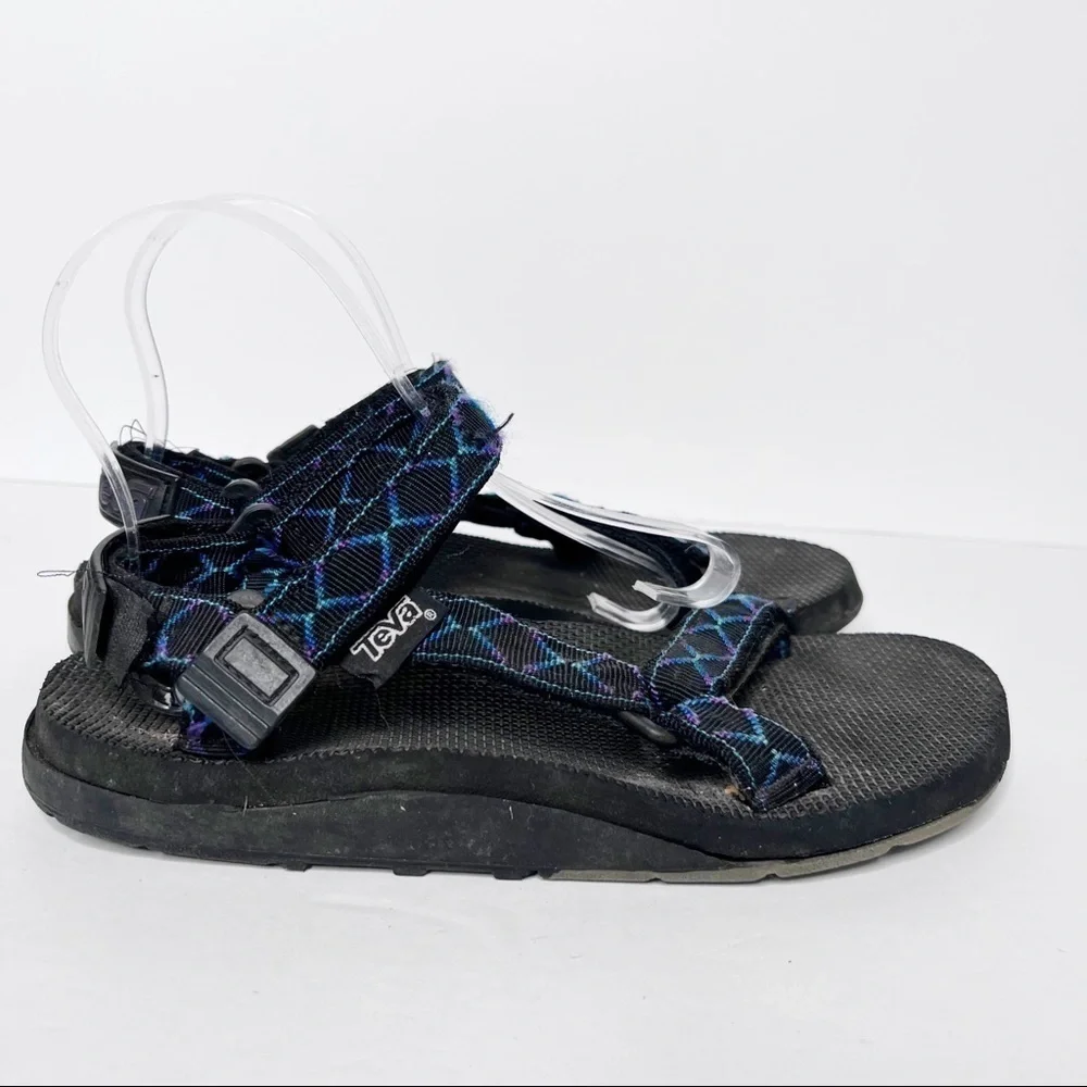 Vintage Y2K Teva Black Blue Strappy Hiking Water Sandals Size 8 Men’s
